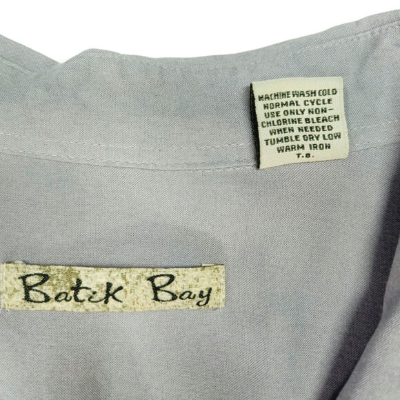 Batik Bay Rayon Hawaiian Aloha Camp Shirt Palm Tree Sunset Gray Tan Blue XXL - Picture 4 of 5